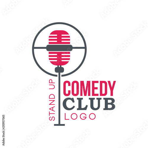 Comedy club stand up logo with retro microphone vector Illustration on a white background