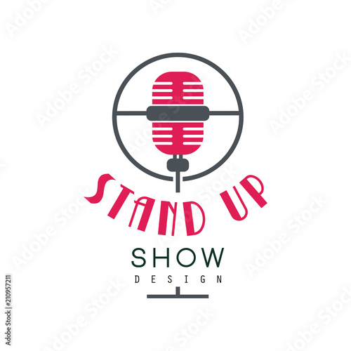 Stand up show logo design, comedy club sign vector Illustration on a white background
