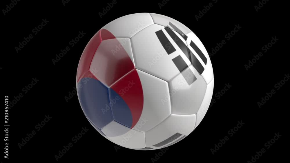 Seamless looping 3d animated soccer ball with the flag of South Korea in 4K resolution Seamless looping 3d animated soccer ball with the flag of South Korea in 4K resolution
