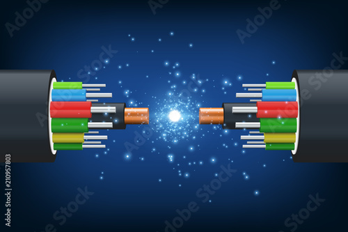 Fiber optical cable. Illustration isolated on blue background. Graphic concept for your design