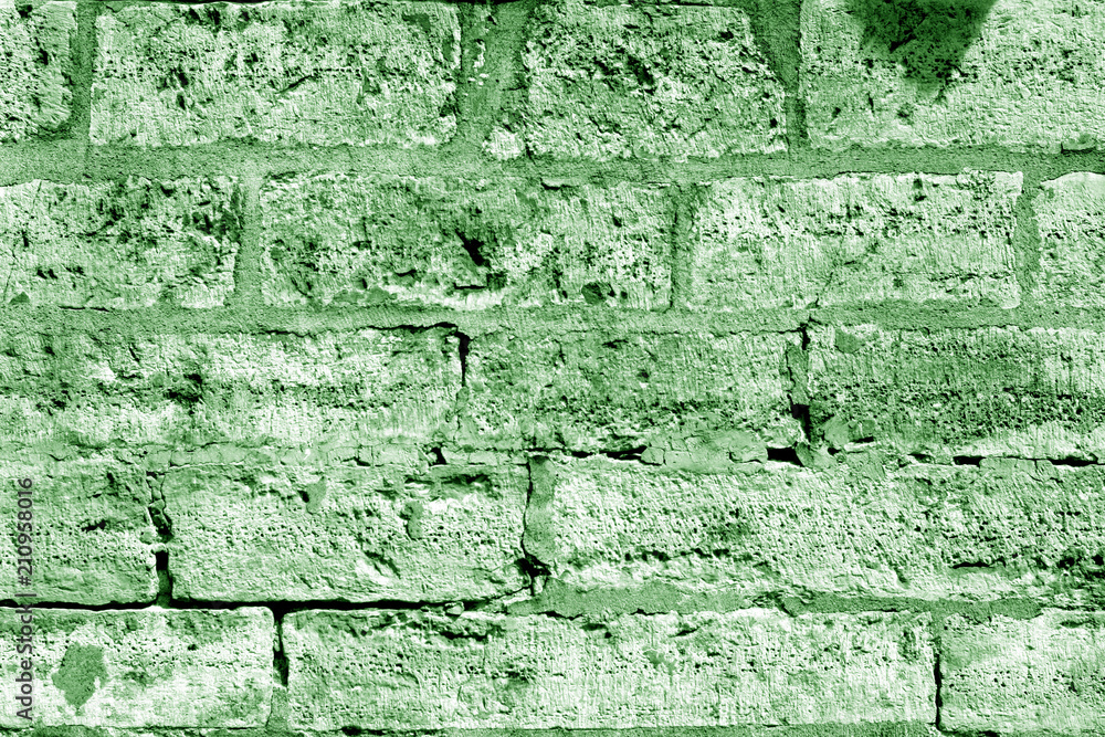Obraz premium Ancient stone wall in green tone.