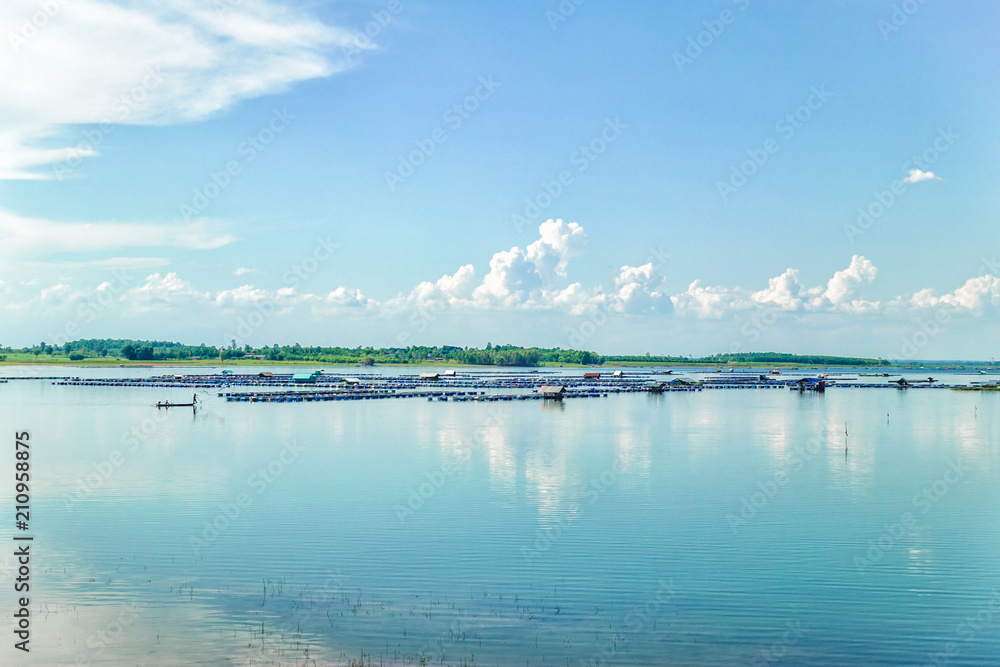 Boat and fisherman landscape view.