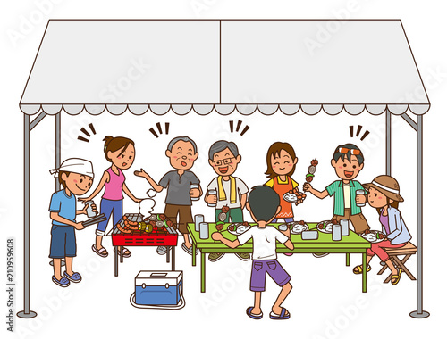 BBQ　会社メンバー　テント