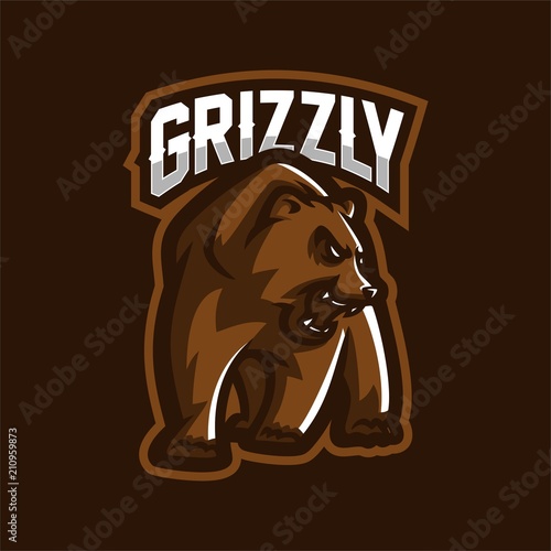 grizzly bear esport gaming mascot logo template