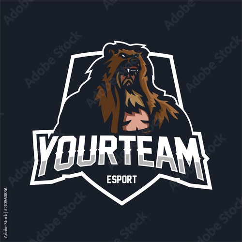 grizzly bear tribe knight warrior esport gaming mascot logo template
