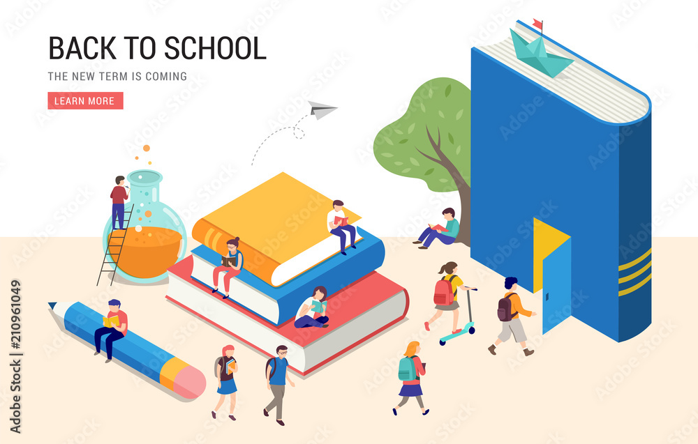 Back to school, books, education and research concept. College and university scene