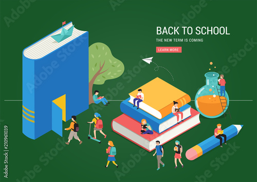 Back to school, books, education and research concept. College and university scene photo