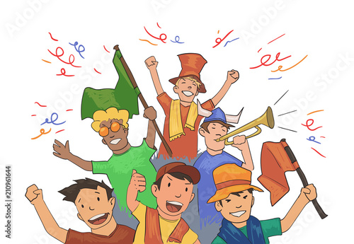 National football team supporters cheering for the players.