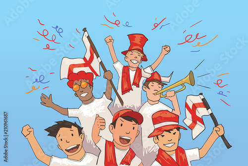 National football team supporters cheering for the players.