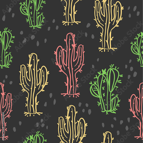 Cute hand drawn cactuses and succulents pattern © tanya
