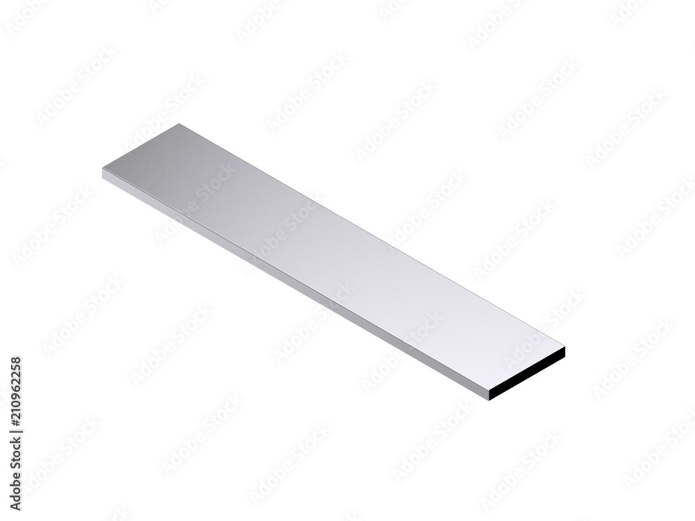 Metal flat bar. Isolated on white background. 3D rendering illustration. Metal flat bar. Isolated on white background. 3D rendering illustration.