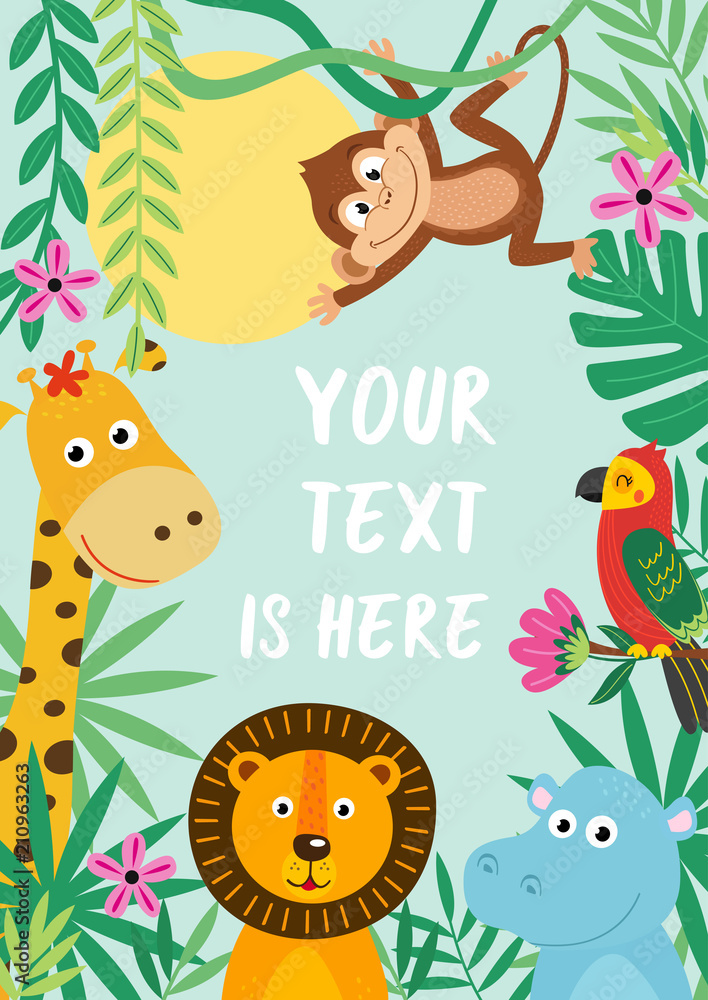 Fototapeta premium frame with tropical animals - vector illustration, eps