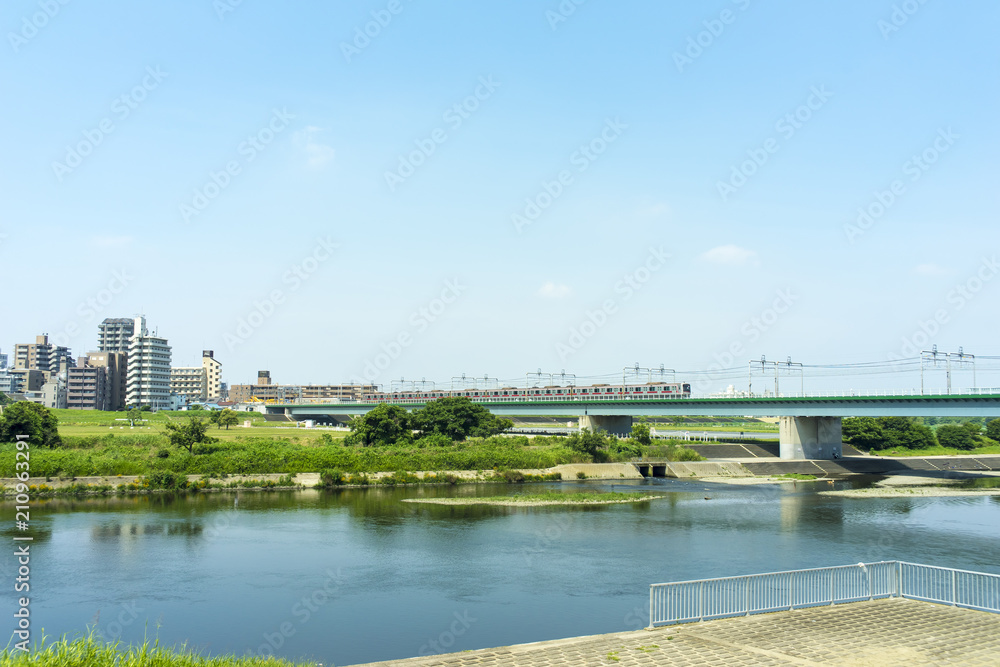 多摩川を渡る列車