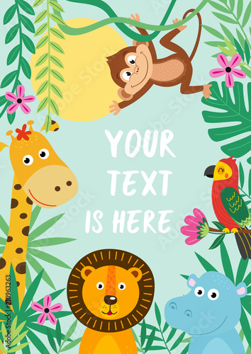 frame with tropical animals  - vector illustration  eps