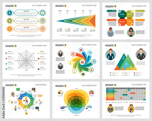 Colorful basketball or finance concept infographic charts set. Business design elements for presentation slide templates. Can be used for annual report, advertising, flyer layout and banner design.