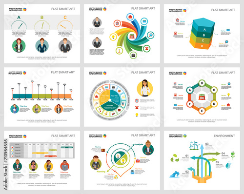Colorful environment and business concept infographic charts set. Business design elements for presentation slide templates. For corporate report, advertising, leaflet layout and poster design.