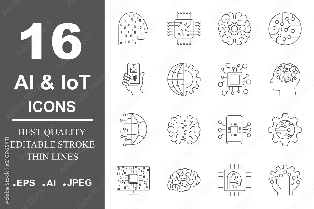 AI icons set. Artificial Intelligence. Different icons for web Stock ...