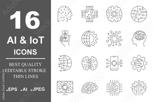AI icons set. Artificial Intelligence. Different icons for web