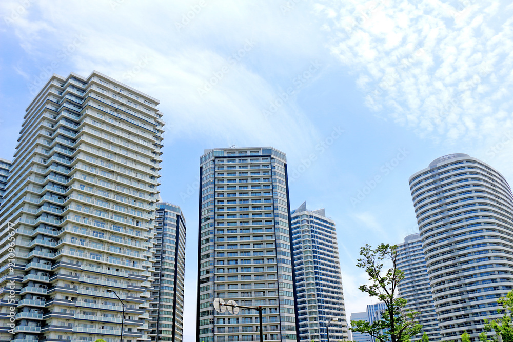 Tower apartment in Yokohama standing side by side