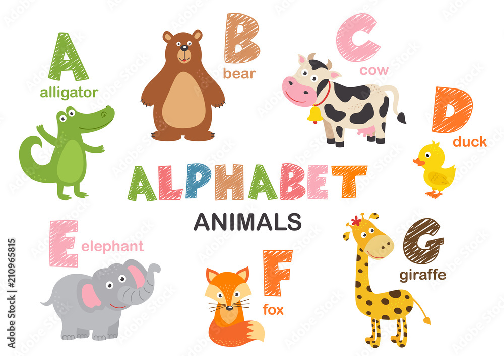Naklejka premium alphabet with animals A to G - vector illustration, eps