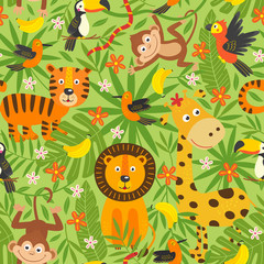 Wandcirkels Kinderkamer patronen Schattige jungledieren patroon voor kinderen  © nataka