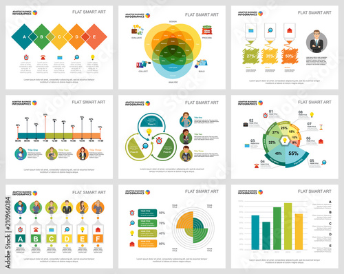 Colorful statistics or analysis concept infographic charts set. Business design elements for presentation slide templates. For corporate report, advertising, leaflet layout and poster design.