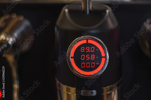 Schilderij op canvas Part of coffee espresso machine brand Opera showing parameters