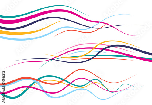 Set of abstract color curved lines. Wave design element. Vector illustration. 