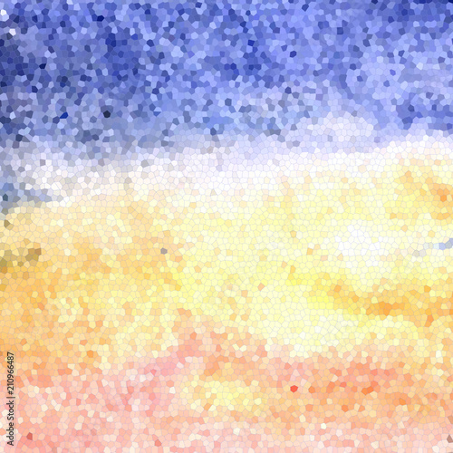 Blue, yellow and rose mosaic gradient - textured background - beach and sea illustration