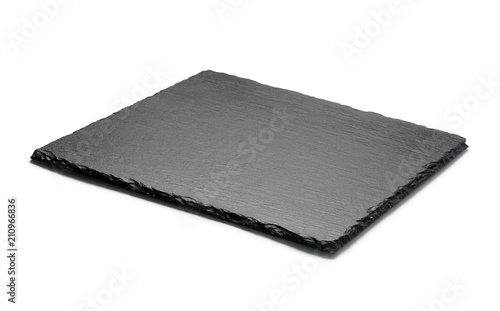 Black square stone plate isolated on white background