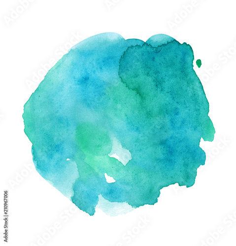 Bright azure watercolor hand-painted smear, minimalistic illustration of blue spot