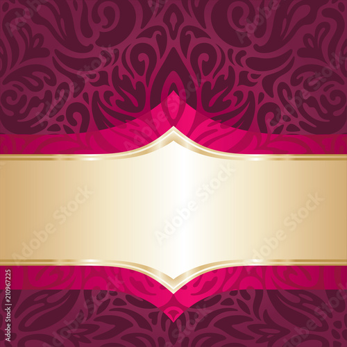 Royal Red Floral Background with gold elements luxury vintage invitation curvy decorative design wallpaper