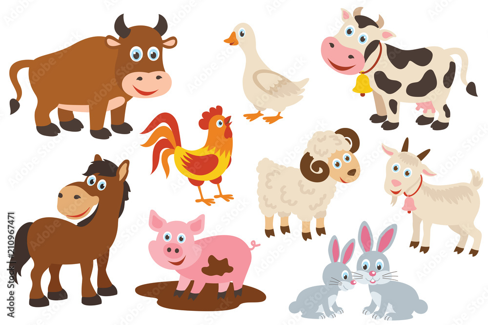 set of isolated farm animals -  vector illustration, eps - obrazy, fototapety, plakaty 