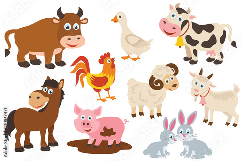 set of isolated farm animals - vector illustration, eps