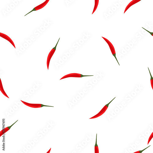 Seamless food pattern red hot chili peppers on white, vector, eps 10