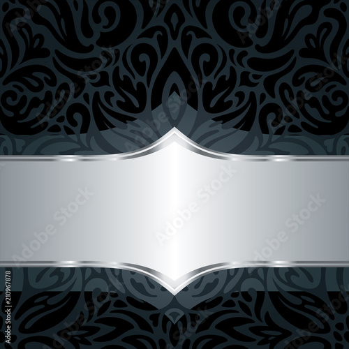 Decorative black & silver floral vintage luxury wallpaper background pattern design in vintage style and curvy flowers