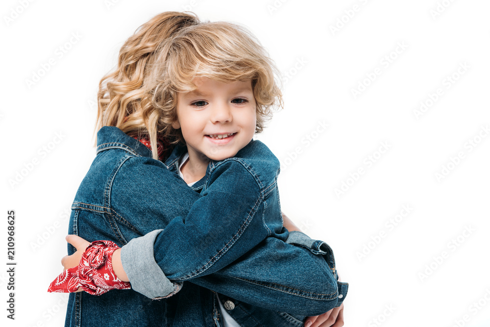 mother and son hugging isolated on white mother and son hugging isolated on white