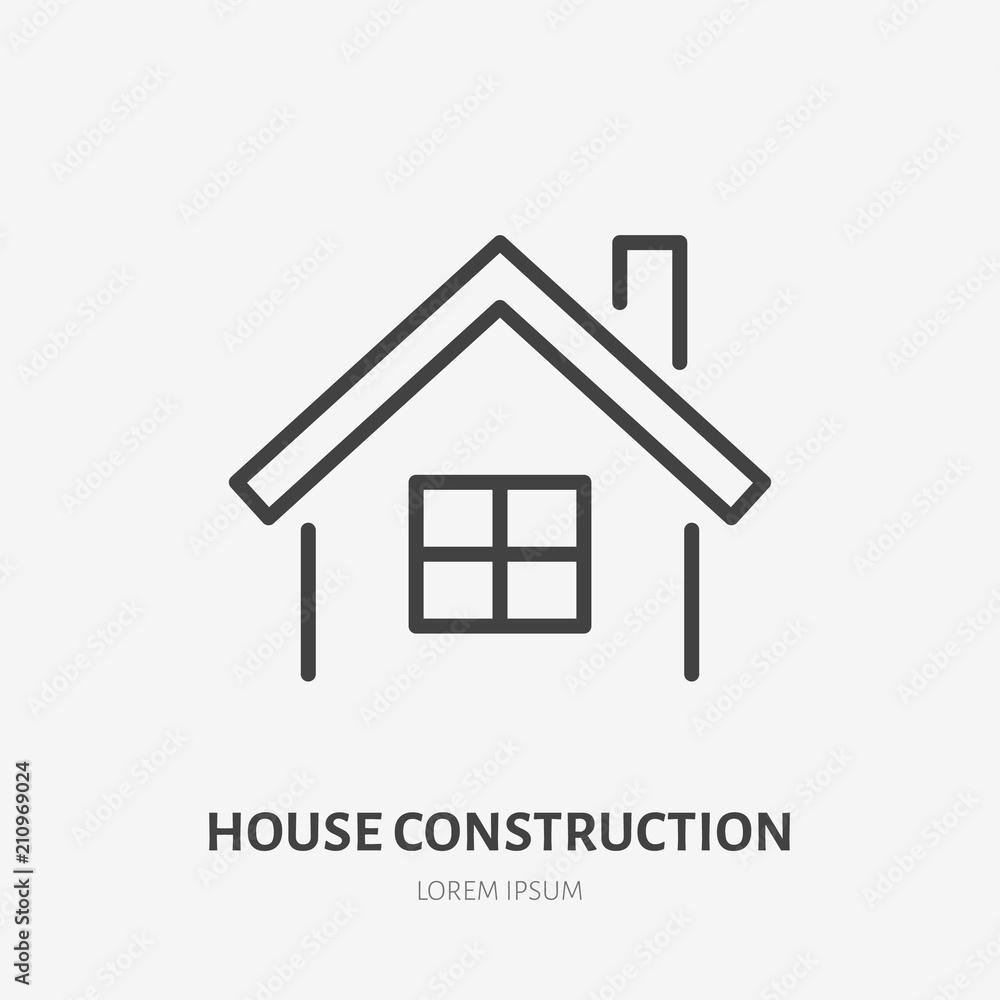 Country house flat line icon. Real estate sign. Thin linear logo for home repair, construction services.
