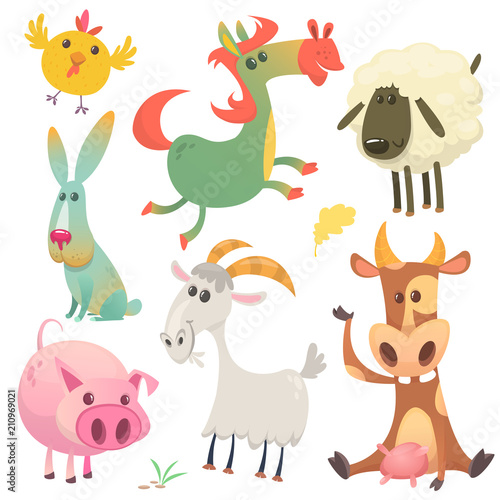 Cute farm baby animals set collection. Vector illustration of cow  horse  chicken  bunny rabbit  pig  goat and sheep
