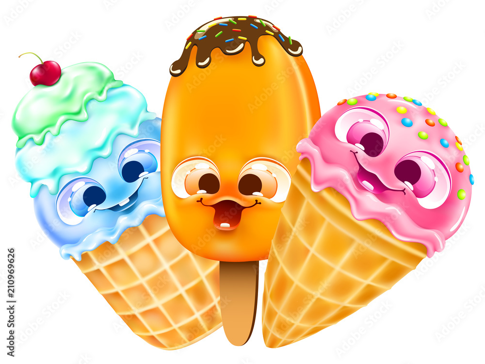 cute cartoon Ice cream set with funny face Stock Vector | Adobe Stock