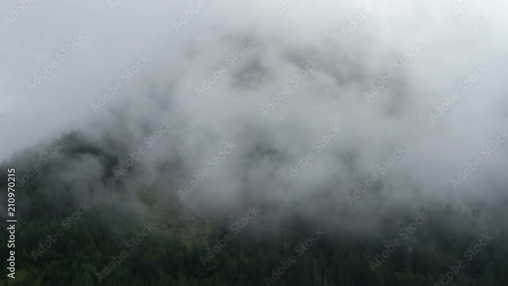 Early morning mist rising and dissolving on the forested slopes of alpine mountains. Early morning mist rising and dissolving on the forested slopes of alpine mountains.