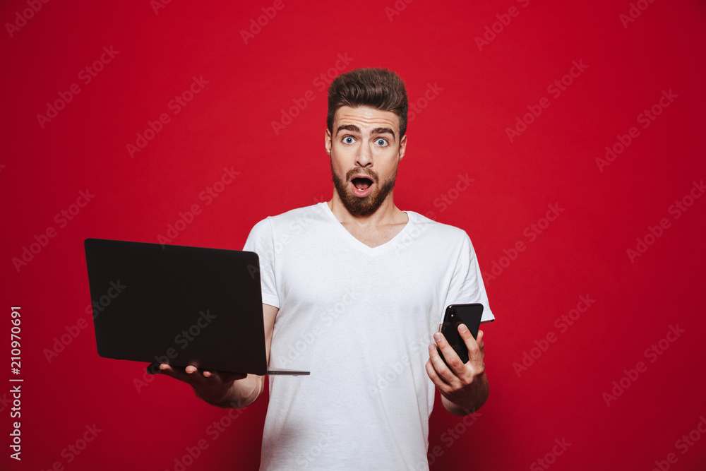Portrait of a shocked young bearded man Portrait of a shocked young bearded man