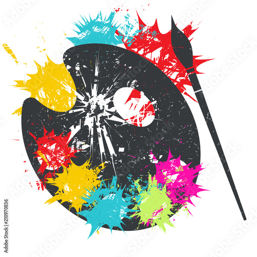 Paint brush and palette. Grunge vector illustration