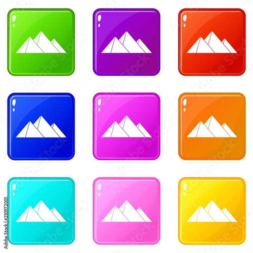 Pyramids icons of 9 color set isolated vector illustration