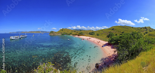 Superlarge panorama of Pink Beach, Flores Island.