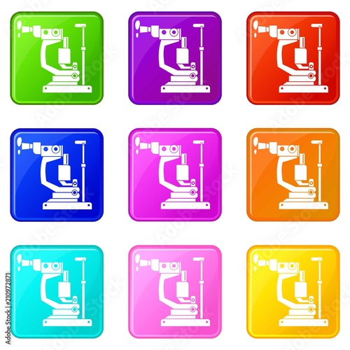 Phoropter icons of 9 color set isolated vector illustration