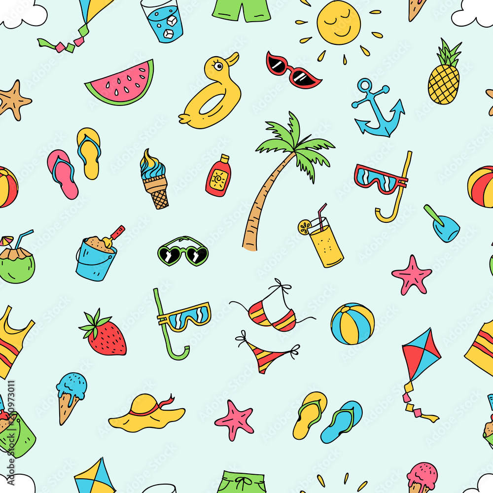 Summer time beach holiday seamless pattern. ready to print hand