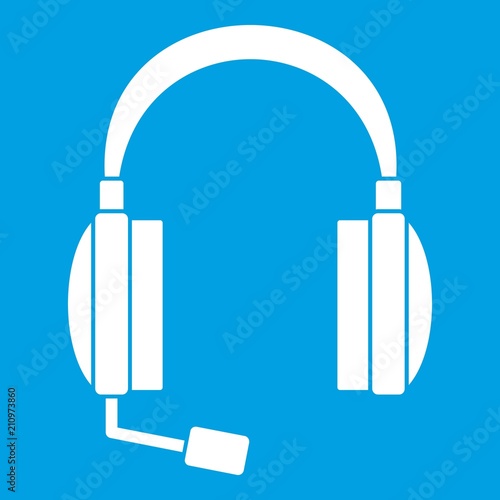 Headphones icon white isolated on blue background vector illustration