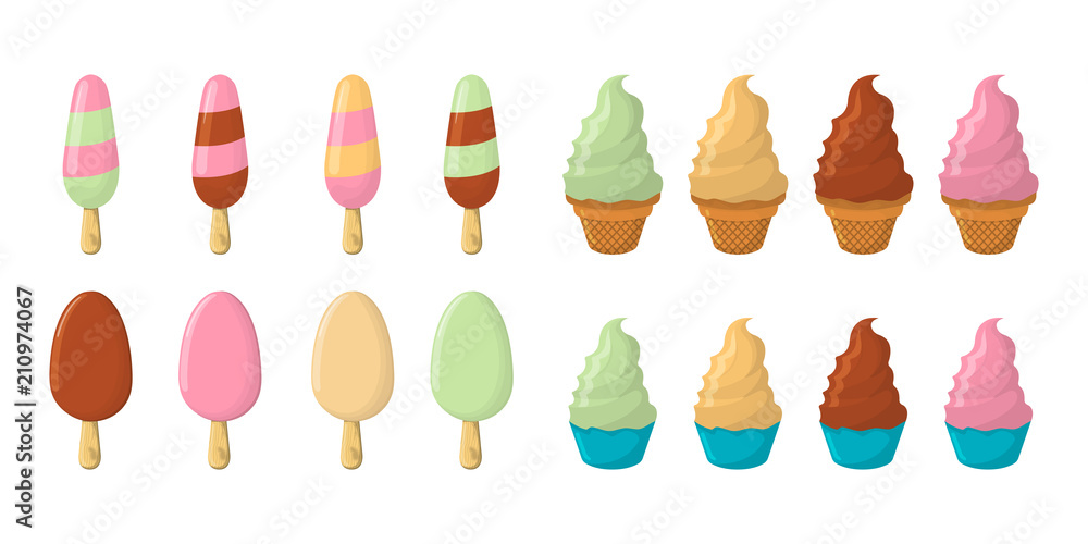 Set of Ice Cream Cartoon Icon. Summer Sundae Logo and Label for Ice Cream Shop. Vector Illustration Set of Ice Cream Cartoon Icon. Summer Sundae Logo and Label for Ice Cream Shop. Vector Illustration