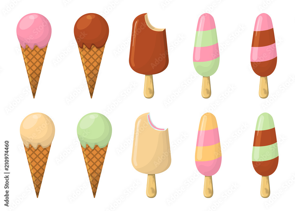 Set of Ice Cream Cartoon Icon. Summer Sundae Logo and Label for Ice Cream Shop. Vector Illustration Set of Ice Cream Cartoon Icon. Summer Sundae Logo and Label for Ice Cream Shop. Vector Illustration